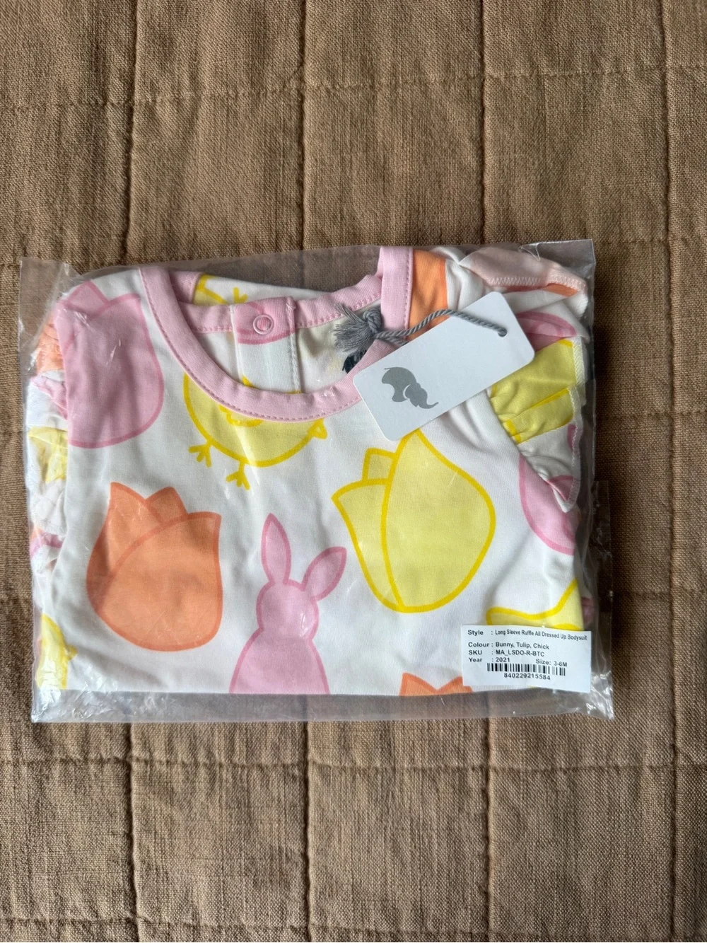 Elephant Tag Pink & Yellow Bunny Floral Long-Sleeve Baby Bodysuit